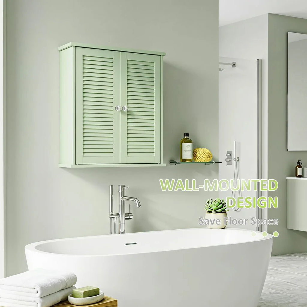 Bathroom Cabinet, Bathroom Wall Cabinet with Louvered Doors and Adjustable Shelf Storage for Kitchen, Light Green