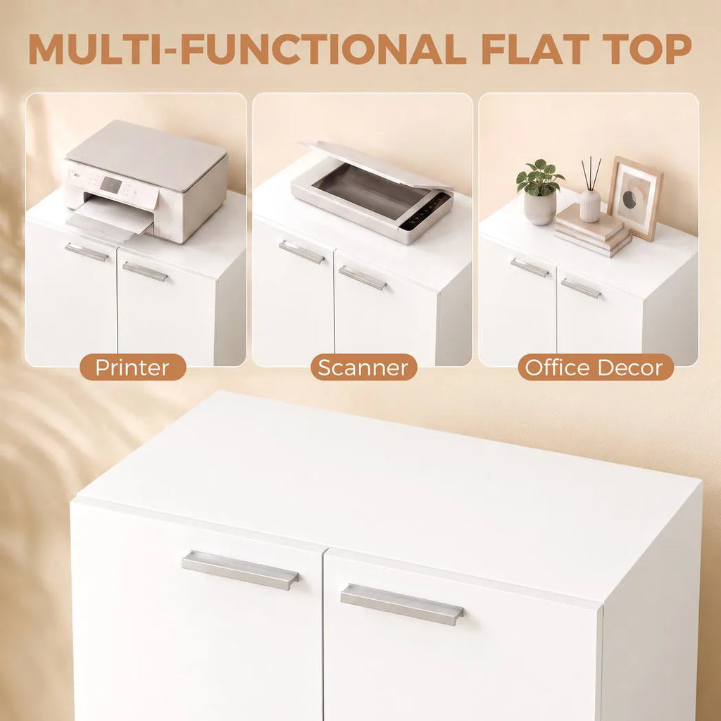 120 cm Tall Storage Cabinet Cupboard, 3-Tier File Organiser Wooden Filing Cabinet, White