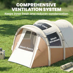 Outsunny Inflatable Camping Tent with Air Pump, Easy Setup 2-3 Person Blow Up Tent, Khaki