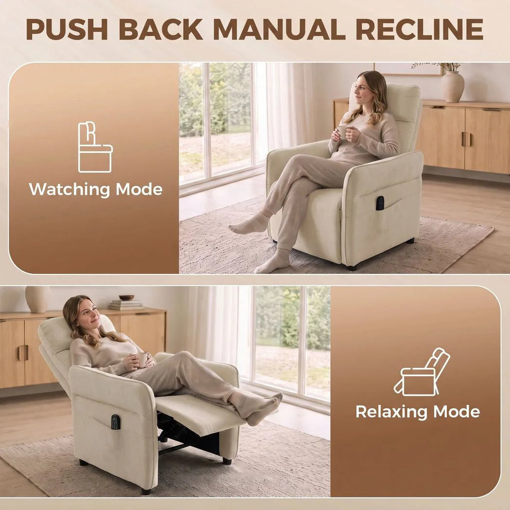 Push-Back Recliner with Massage & Heat — Beige