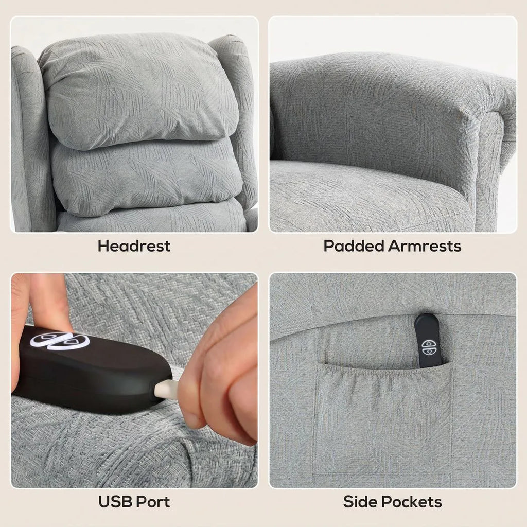 Velvet-Feel Electric Riser Recliner Chair - Grey