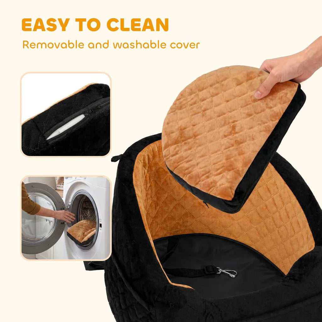 PawHut Dog Car Seat, Detachable Washable Dog Booster Seat with Thick Cushion, Seat Belt, Pockets for Small Under 10kg, Brown