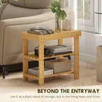 Two Shelf Bamboo Shoe Storage Bench - Natural Finish
