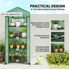 Outsunny 4 Tier Mini Portable Greenhouse Compact Plant Grow Shed Metal Frame PE Cover with Lockable Rolling Wheels , Green