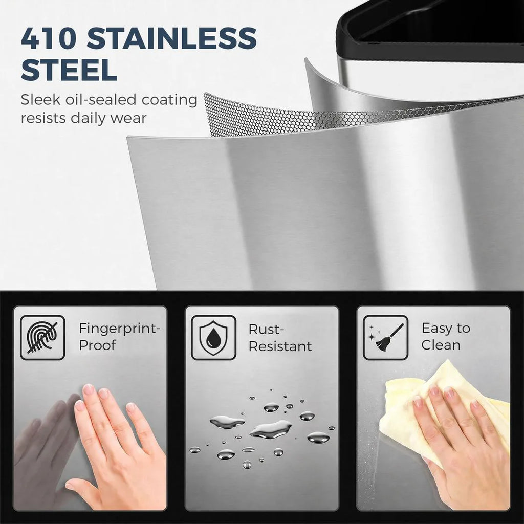 2 x 30L Double Kitchen Bin, Stainless Steel Pedal Rubbish Bin with Dual Compartments, Soft Close Lids, Silver Tone