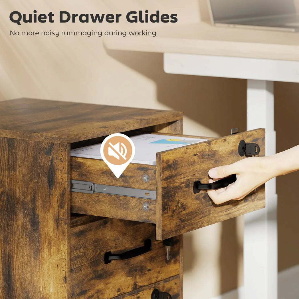 Three Drawer Wood-Effect Filing Cabinet - Rustic Brown