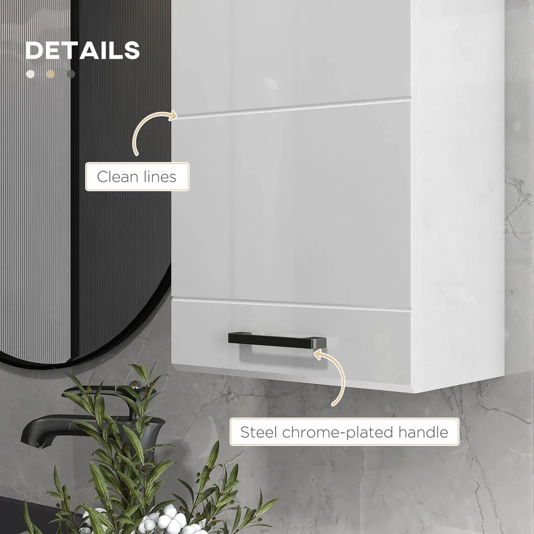 kleankin Bathroom Wall Cabinet, High Gloss Bathroom Storage Cabinet with Soft-Close Door, 3 Shelves, Adjustable Shelf, White
