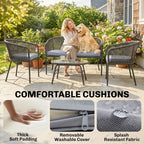 Outsunny 4 Piece Garden Furniture Set, Rope Garden Sofa Set with 1 Loveseat 2 Chairs Tempered Glass Table Cushions, Dark Grey