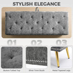 Storage Ottoman, Chenille Upholstered Ottoman Storage Box with Padded Seat, Metal Legs, 114 x 41 x 45 cm, Grey