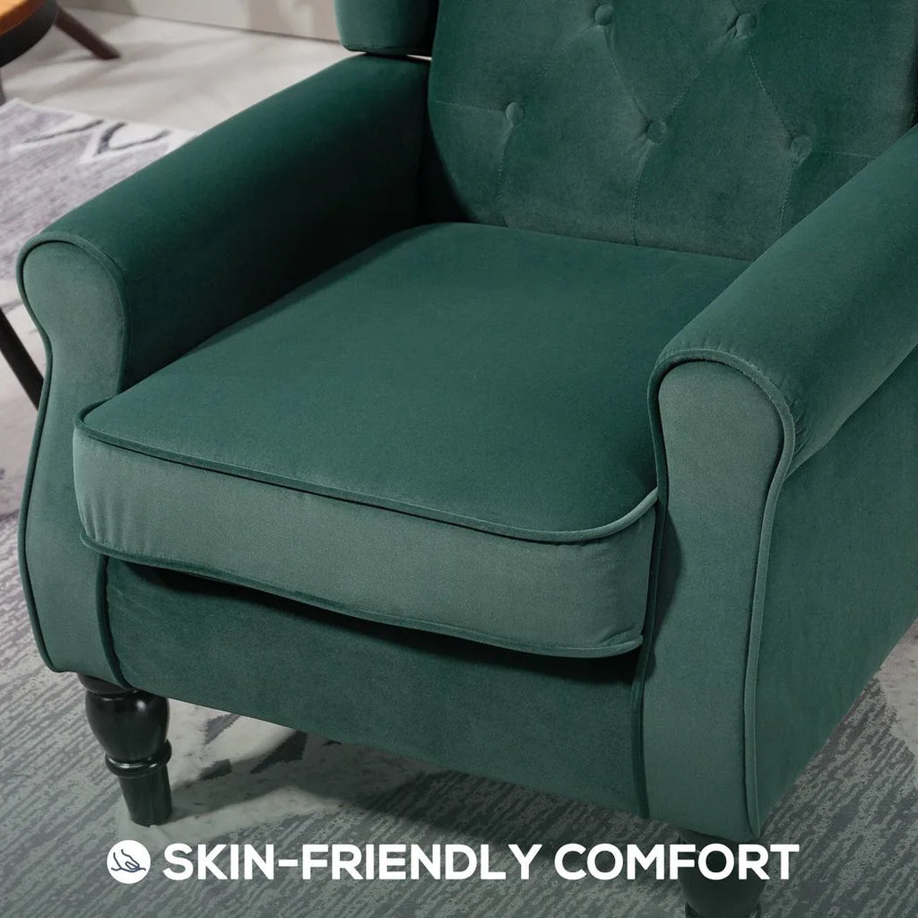 Wingback Accent Chair, Retro Upholstered Button Tufted Occasional Chair for Living Room and Bedroom, Green