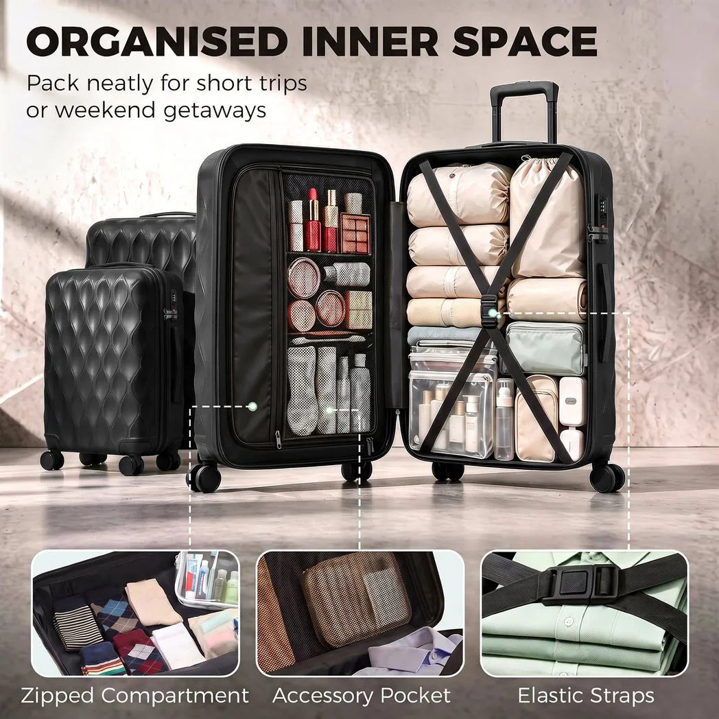 3-Piece Suitcase Set, Hard Shell Carry On & Checked Luggage Set with TSA Lock, 20/24/28 Inch, Black