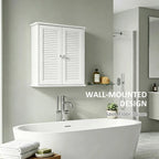 Bathroom Cabinet, Bathroom Wall Cabinet with Louvered Doors and Adjustable Shelf Storage for Kitchen, White