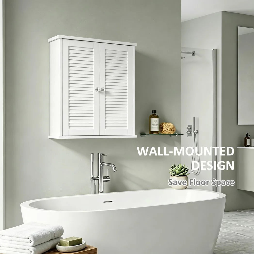 Bathroom Cabinet, Bathroom Wall Cabinet with Louvered Doors and Adjustable Shelf Storage for Kitchen, White