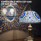 30cm Tiffany Lamp, Stained Glass Bedside Table Lamp with Button Switch and Metal Base, Blue