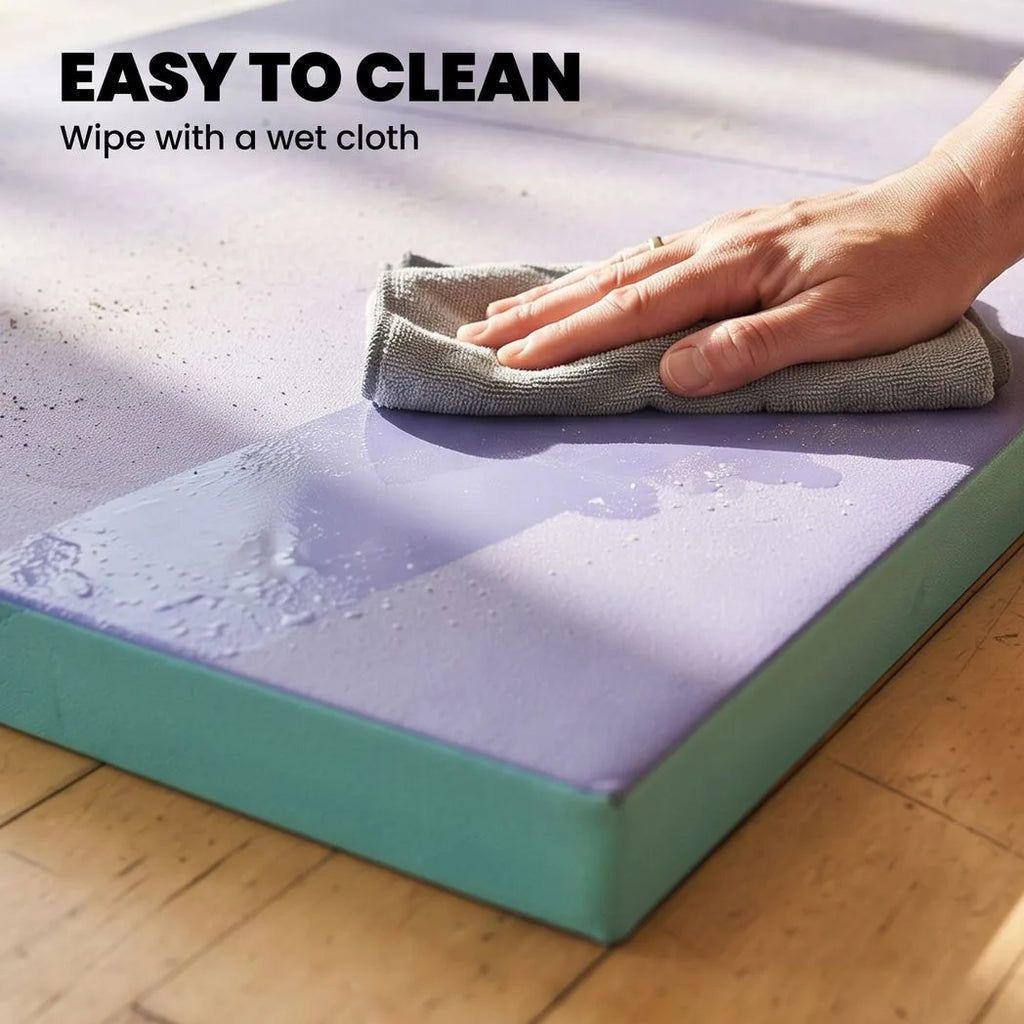 SPORTNOW Foldable Gymnastics Mat, 6 ft Long & Four Folding Thick Exercise Tumbling Mat with Carrying Handles, Green & Purple