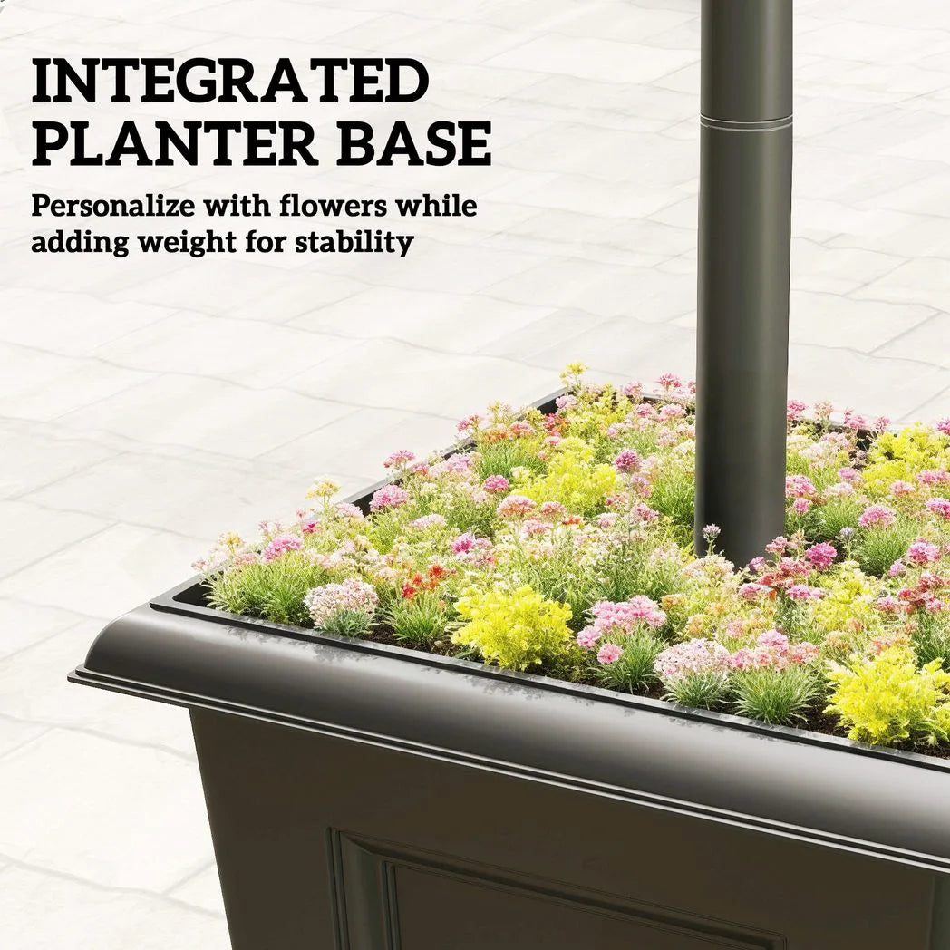 Outsunny Solar Lamp Post with Dusk-to-Dawn Sensor Street Light with 3-Head Planter 185 cm Black
