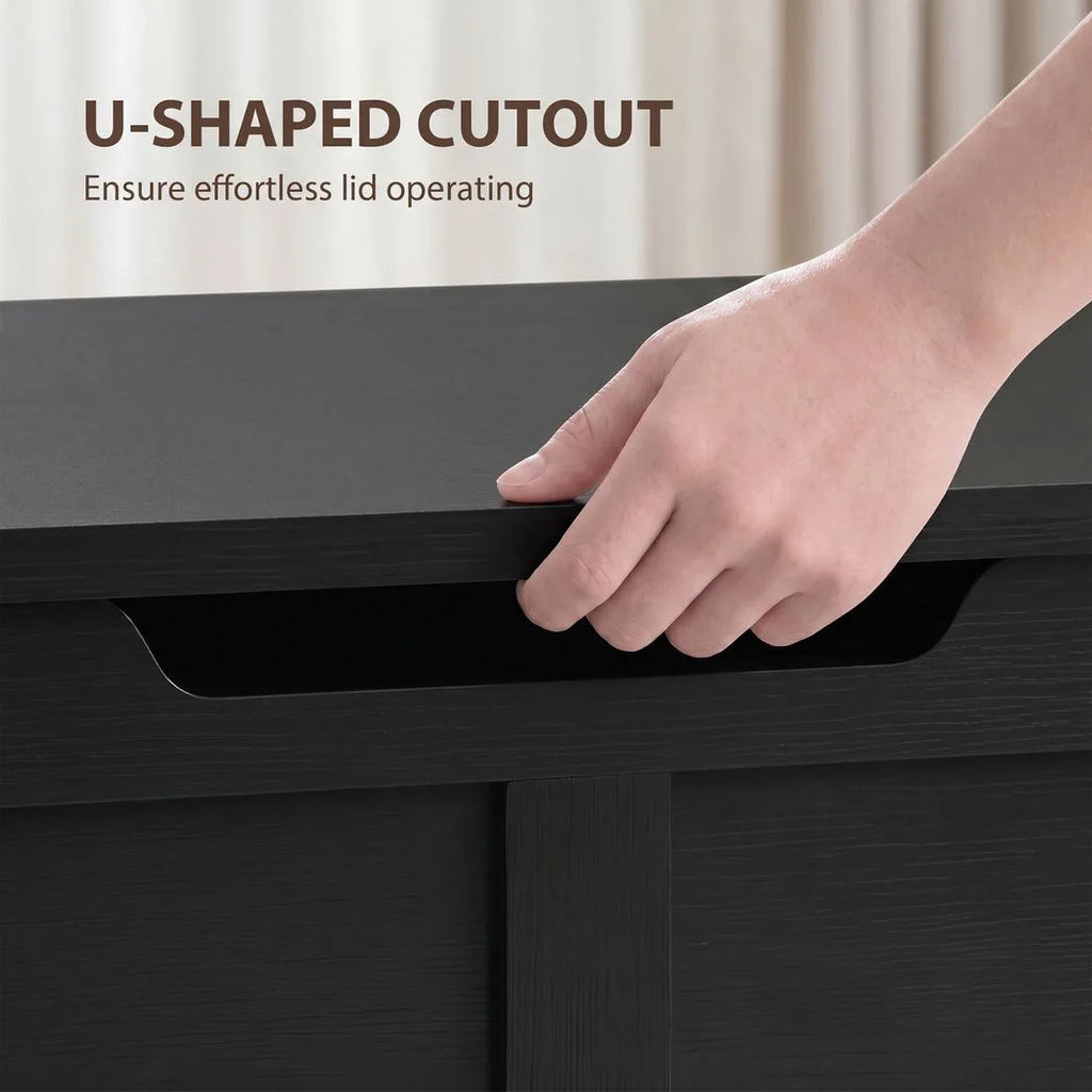 127L Home Storage Box, with Safety Hinges - Black Wood-Effect