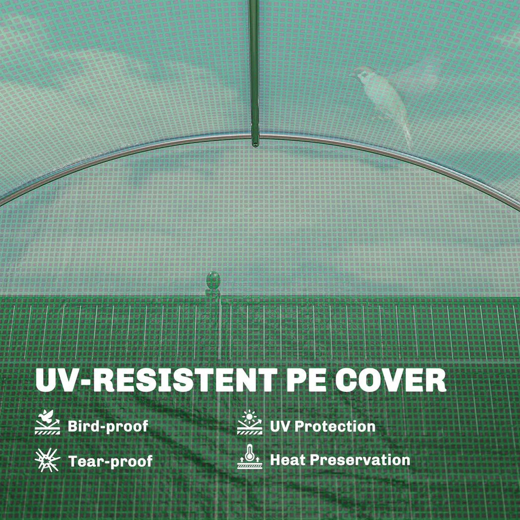 Outsunny 3 x 4 m Walk-in Polytunnel Greenhouse with Hinged Door and 8 Roll Up Mesh Windows, Garden Tunnel Warm House Tent, Green