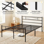 5ft King Bed Frame with Headboard and Footboard, Metal Platform Bed Frame with 32 cm Underbed Storage, Black