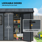 Outsunny 8 x 4 ft Resin Garden Shed, Wood-Effect Outdoor Storage Shed with Floor, Windows, Lockable Doors and Vents, Dark Grey