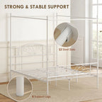 Canopy Bed Frame Double Size, Metal Platform Bed Frame with Headboard and Footboard, Underbed Storage, White