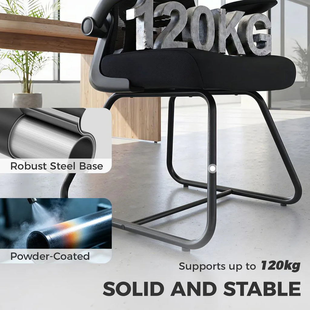 Reception Chair, Conference Meeting Office Chair with Flip-up Armrest, Mesh Backrest, Lumbar Support and Metal Base