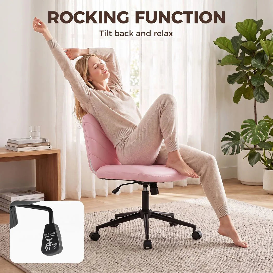 Home Office Desk Chair Height Adjustable Swivel Chair Cross Legged Wide Seat Swivel Wheels Pink