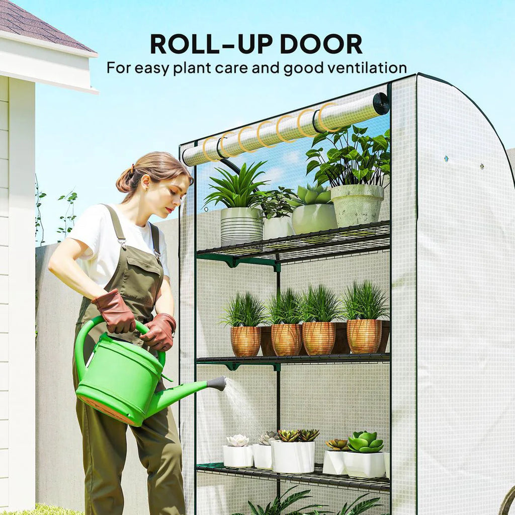 Outsunny Mini Greenhouse with Reinforced PE Cover, Portable Indoor Outdoor Green House with Roll-up Door, 170 x 120 x 50cm, White