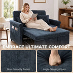 2 Seater Sofa Bed 3-in-1 Convertible Chenille Pull Out Sleeper Sofa with 5-Position Adjustable Backrest, Dark Blue