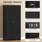 Kitchen Cupboard, 172cm Freestanding Storage Cabinet with Doors and Shelves, Black