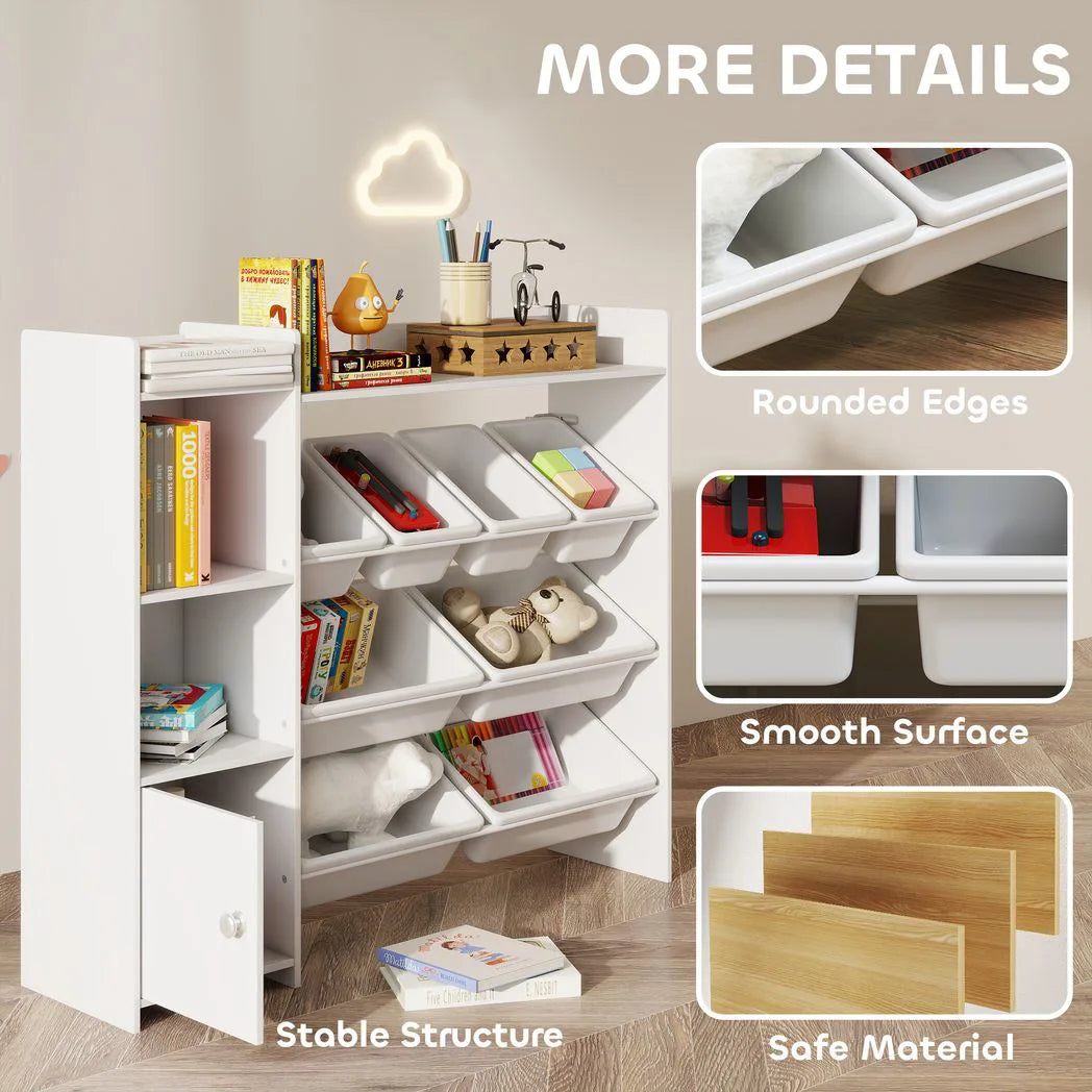 AIYAPLAY Toy Storage Unit with 8 Removable Bins, Storage Shelves, Cabinet, White