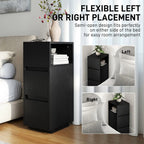 Slim Bedside Table with 2 Drawers — Black, 25cm Wide