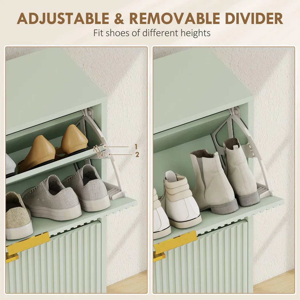 Elegant Four-Drawer Shoe Cabinet - Light Green