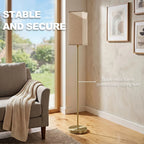 Floor Lamp, Modern Standing Lamp with Linen Shade and Foot Switch, Tall Lamps for Bedroom, Bulb not Included, Gold Tone