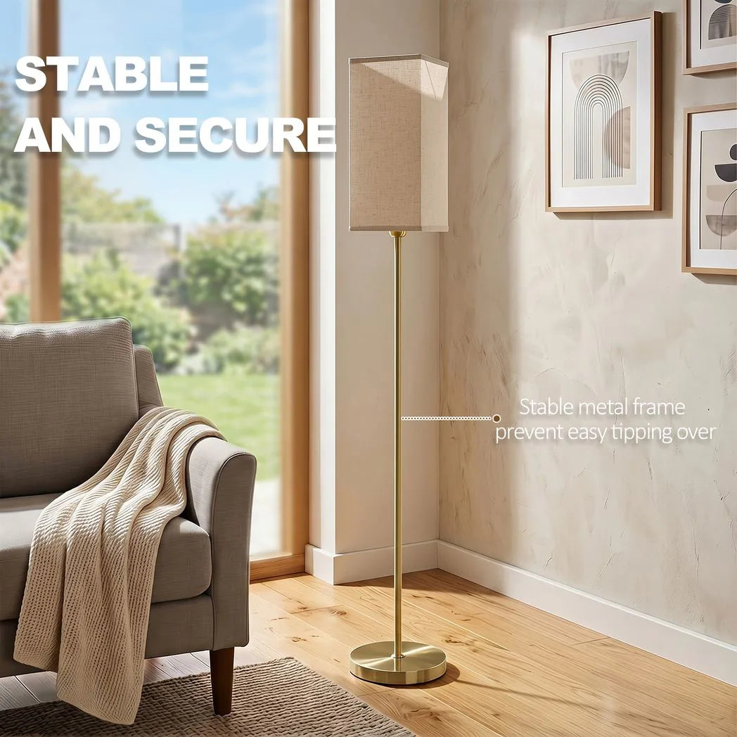Floor Lamp, Modern Standing Lamp with Linen Shade and Foot Switch, Tall Lamps for Bedroom, Bulb not Included, Gold Tone