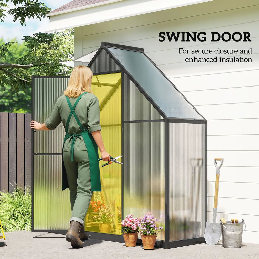 Outsunny 5.5 x 2ft Polycarbonate Greenhouse, Quick Setup Walk in Green House, Push Door, Adjustable Roof Vent, Rain Gutter, Black