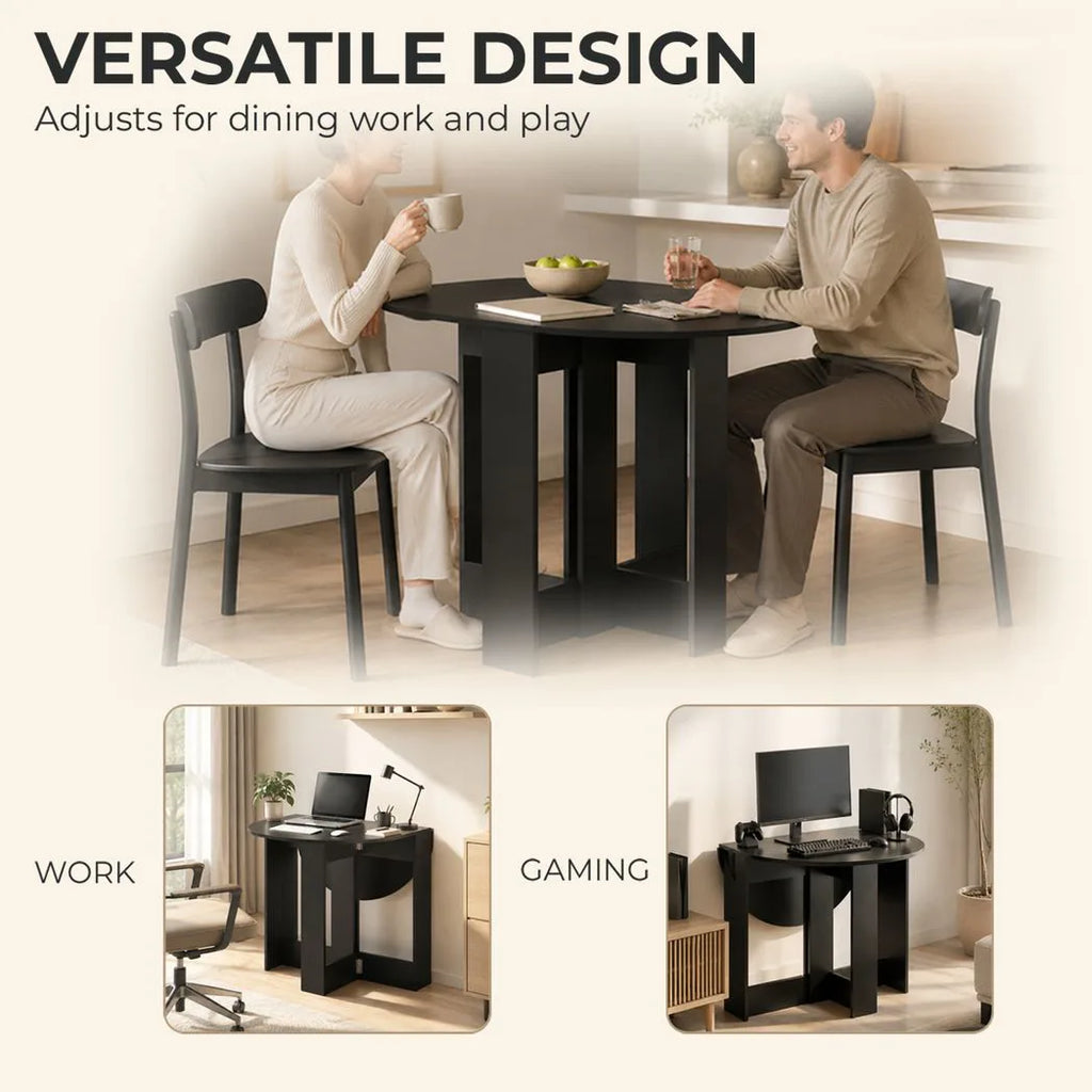 Folding Dining Table, Drop-Leaf Table with Foldable Leaves for Small Spaces, Kitchen, Dining Room, Black