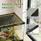 PawHut Reptile Glass Terrarium with Stone Background, Front Ventilation, Escape-Proof Knob Lock, 50 x 30 x 35 cm, Black