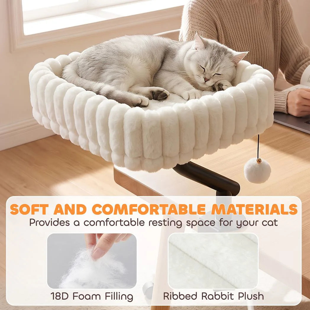 PawHut Cat Desk Bed, Rotatable Raised Cat House for Desk, Window, Soft Kitten Hammock with Hanging Ball, White