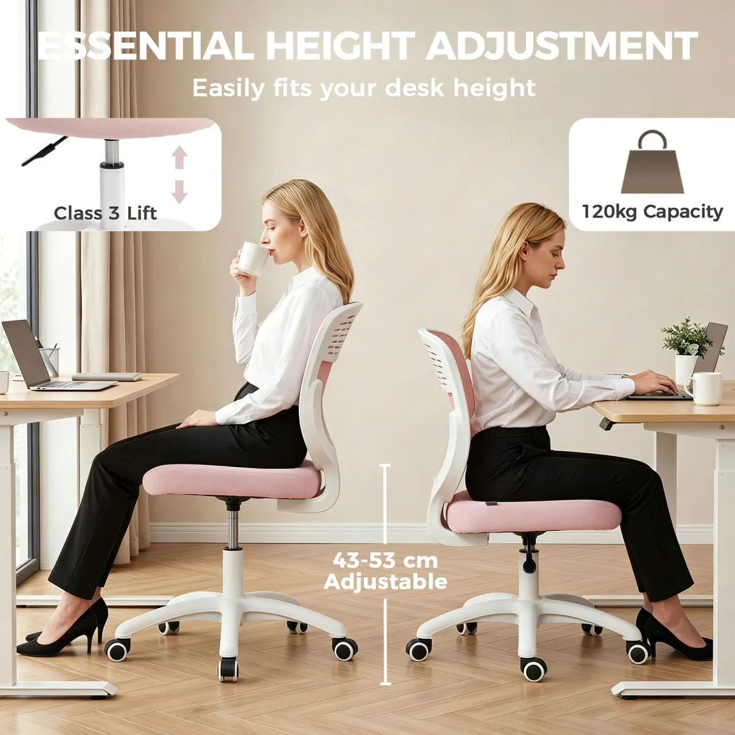 Office Chair, Armless Computer Desk Chair with Breathable Mesh, Adjustable Height, Swivel Wheels, Pink