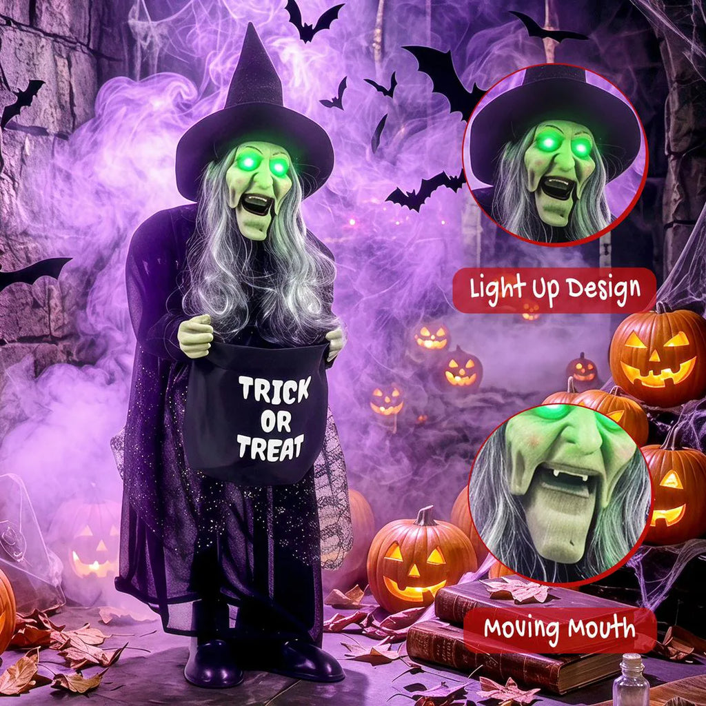 Animated Halloween Witch with Light-Up Eyes — 94cm