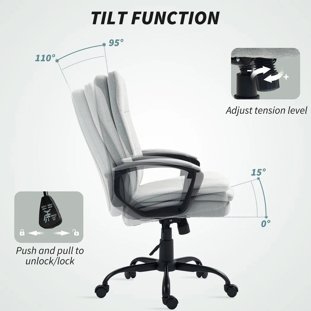 Linen-Look Double-Padded Office Chair - Grey