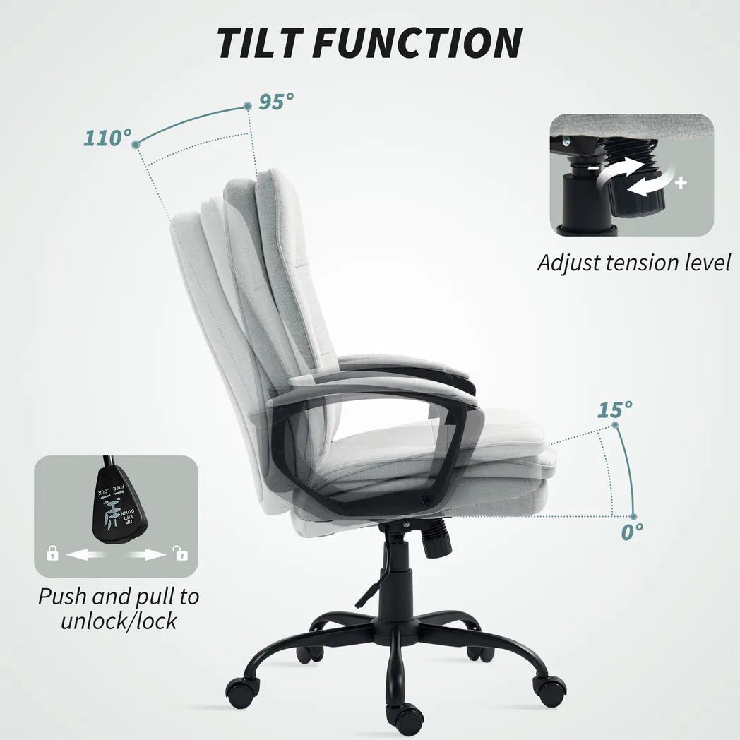 Linen-Look Double-Padded Office Chair - Grey