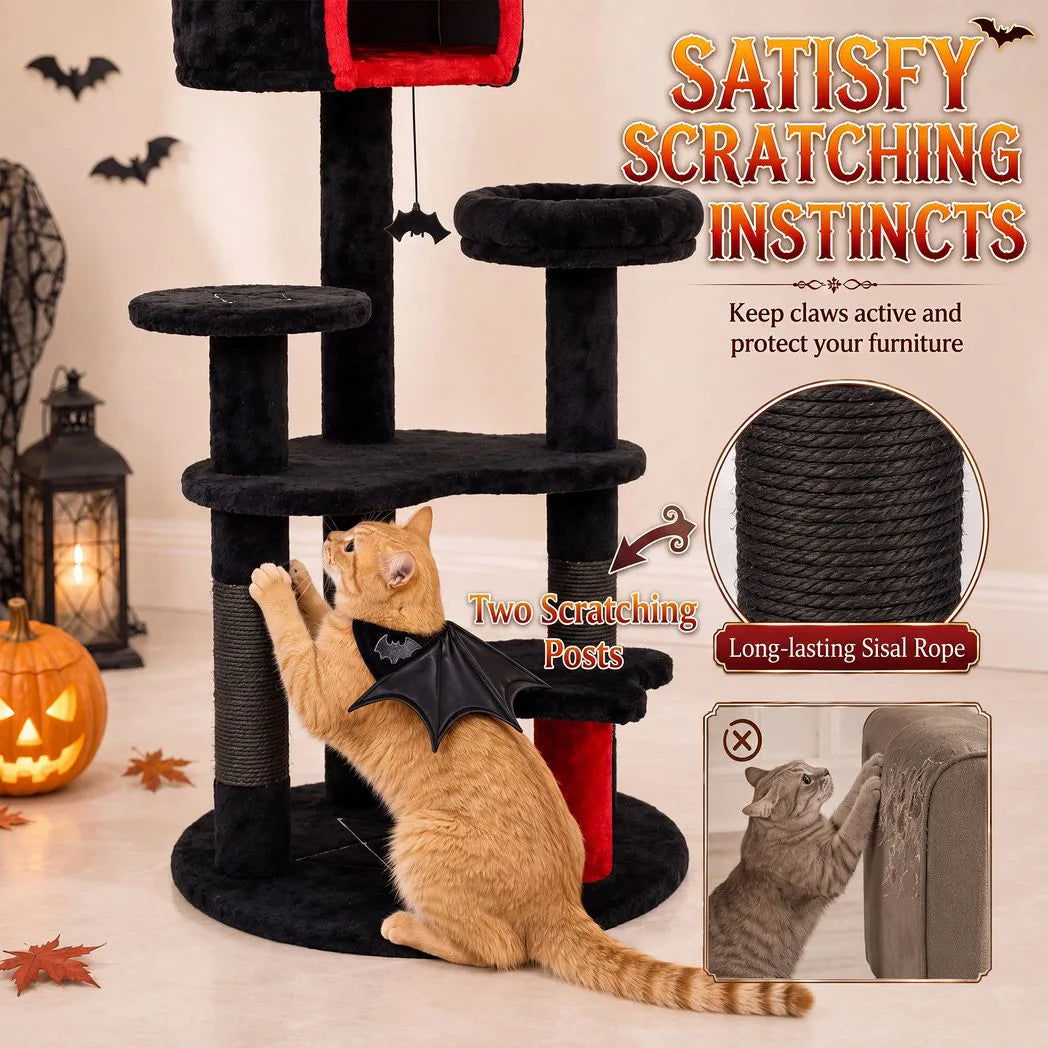 Gothic Halloween Cat Tree — Black, 155cm
