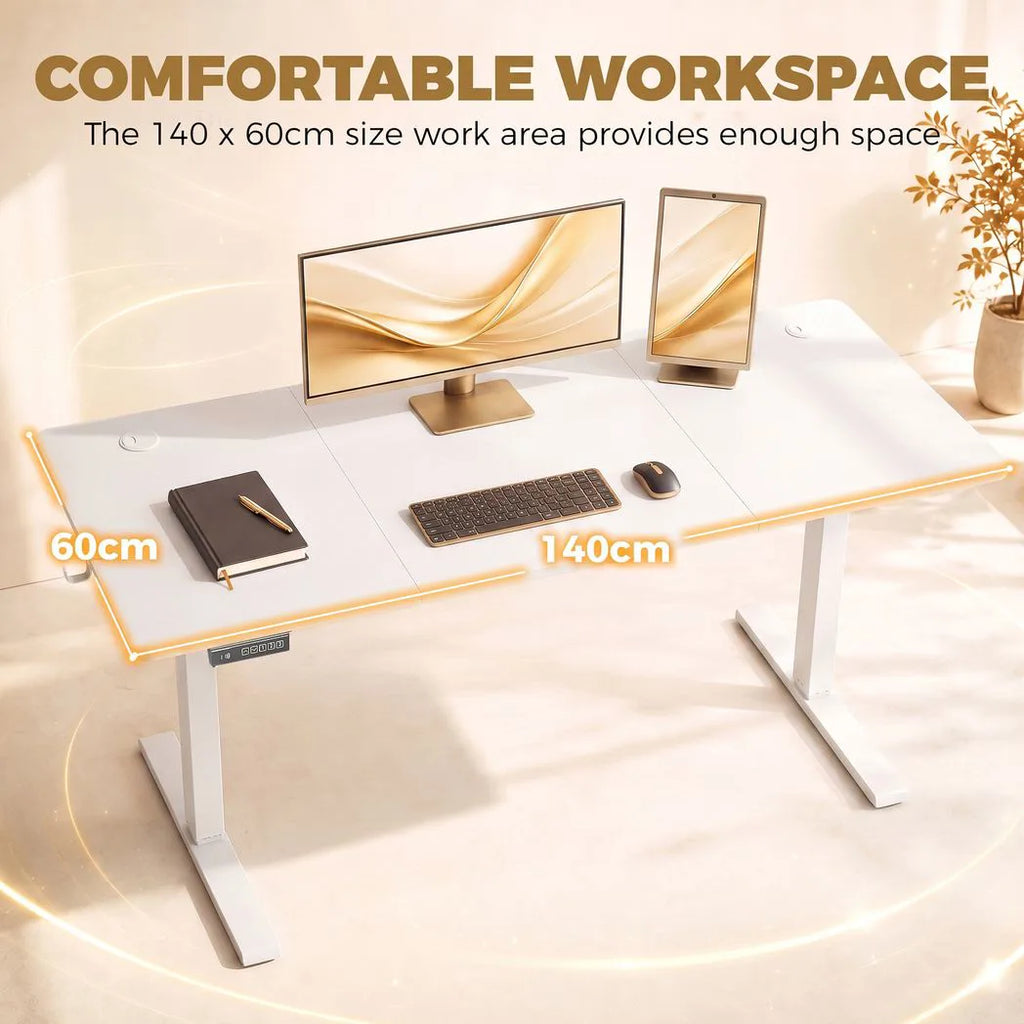 Standing Desk Memory Control Height Adjustable Desk 2 Cable Holes LED Display Sit Stand Desk White