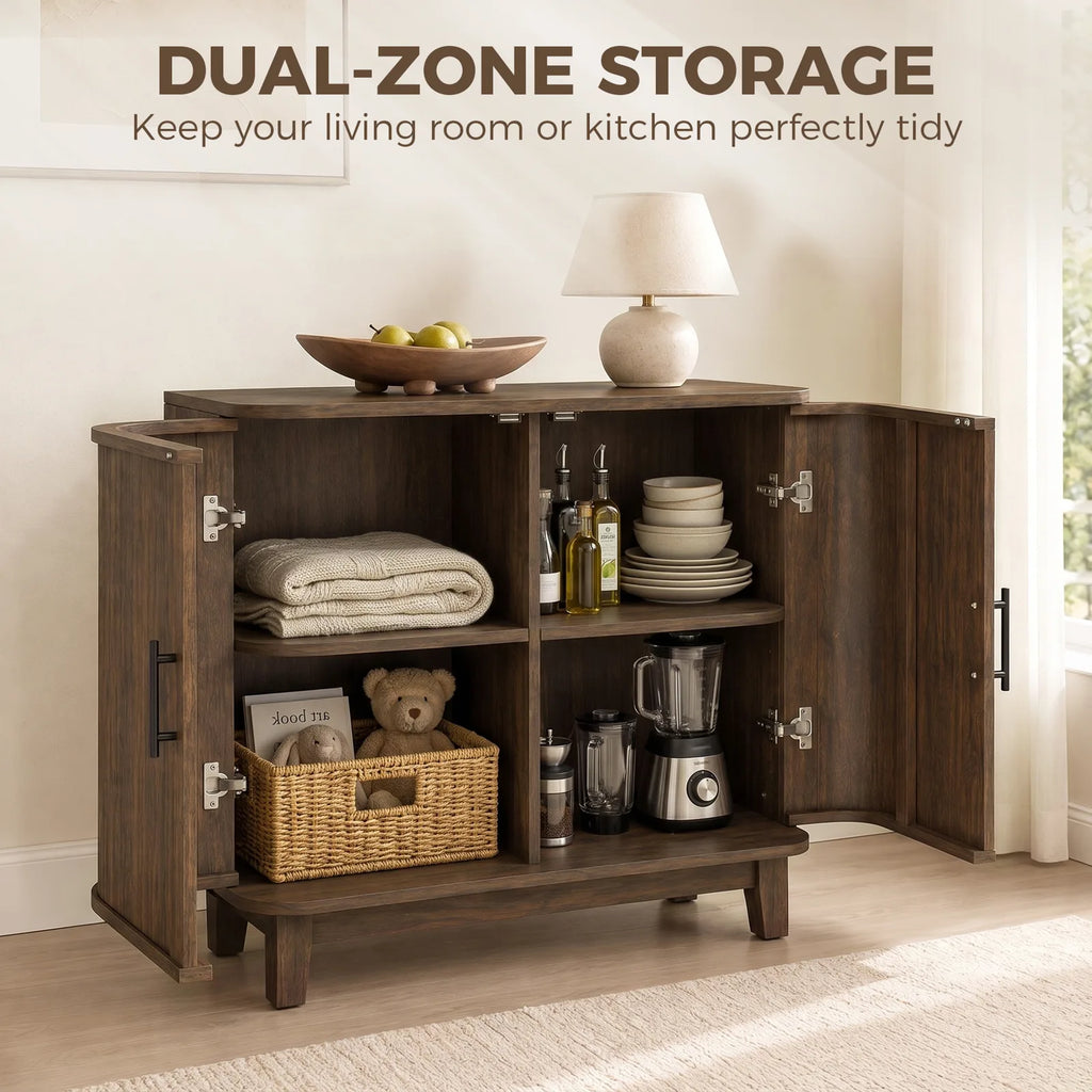 HOMCOM Sideboard Buffet Cabinet, Storage Cabinet with 2 Curved Doors, Adjustable Shelf and Legs for Dining Room, Dark Walnut