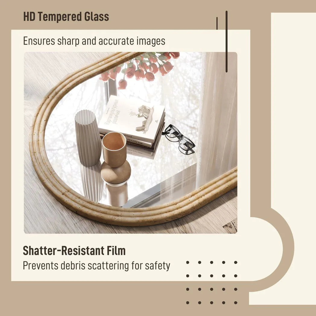 Arched Wall Mirror with Grooved Frame — Brown, 50 × 70cm