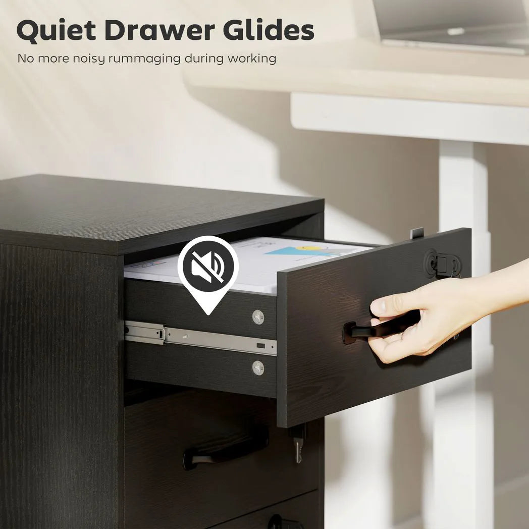 Three Drawer Wood-Effect Filing Cabinet - Black