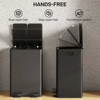 56L Dual Compartment Stainless Steel Bin, with Deodoriser Holders - Black
