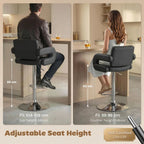 Bar Stools Adjustable Swivel Kitchen Chairs with Backrest Armrest Set of 2 PU Leather Black